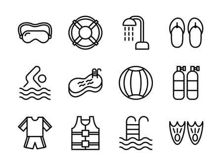 Swim Icon Set Outline Styleのイラスト素材