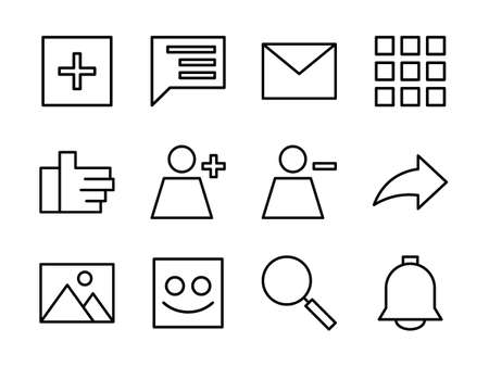 Social Media UI Icon Set Outline Styleのイラスト素材