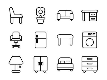 Furniture Icon Set Outline Styleのイラスト素材