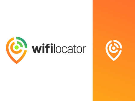 WiFi Locator logo design with gradient style. Representing wifi, signal, connection, location, place, map, etc. Suitable for technology companies.のイラスト素材