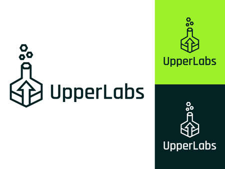 UpperLabs logo design with flat style. Representing laboratory and up arrow. Suitable for design and technology companies.のイラスト素材