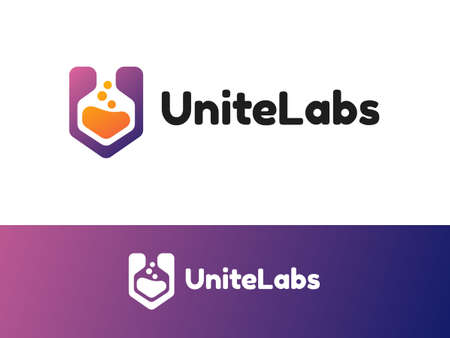 Unite Labs logo design with gradient style. Inspired by letter 'U' and laboratory. Suitable for design, science, and technology companies.のイラスト素材