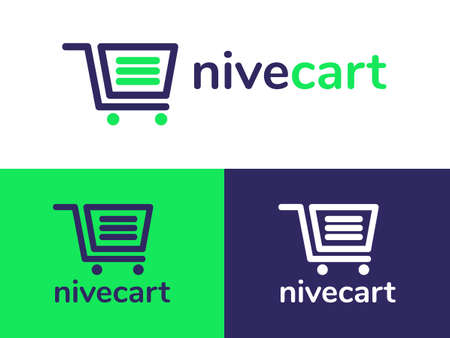 Nive Cart logo design with flat style. Representing shopping, cart, trolley, etc. This logo is suitable for ecommerce, marketplace, and retail companies.のイラスト素材