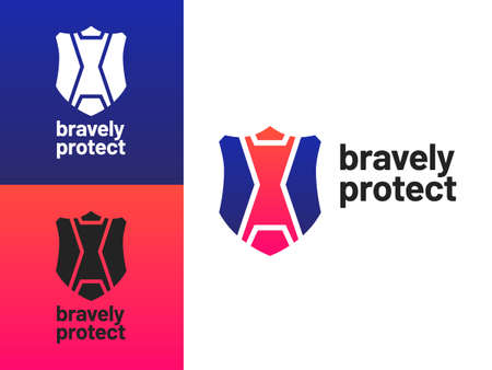 Bravely Protect logo design with gradient style. This logo is representing shield and protect ideas.のイラスト素材