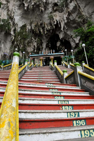 The steps leading into the Batu Caves, a Hindu holy site, near Kuala Lumpur, Malaysia.