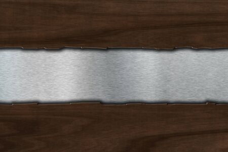 Background with dark wood over brushed metal with copy spaceの写真素材