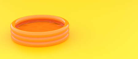 Blank inflatable pool on yellow background with copy space for text. Minimal summer concept. Colorful summer Background.の写真素材