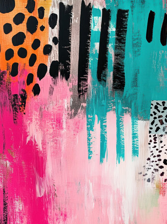 Abstract background with brushstrokes and spots of paint. Handmade.の素材