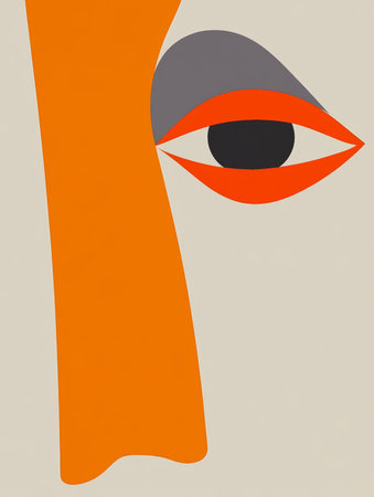 Illustration of an abstract woman's face with a red lips.の素材