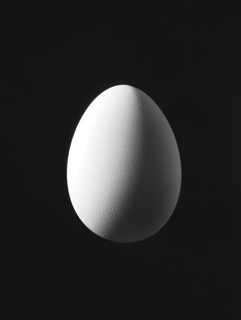 White egg on a black background. Minimalistic style. 3d render.の素材