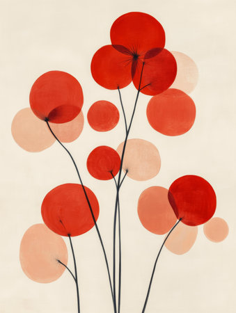 Abstract red flowers on old paper background. Hand-drawn illustration.の素材