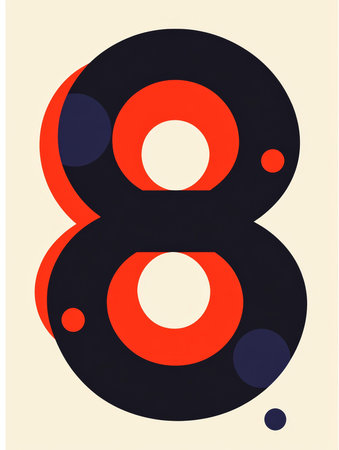 Vector illustration of number eight with red and black background. Design element for poster, card, banner, web.の素材