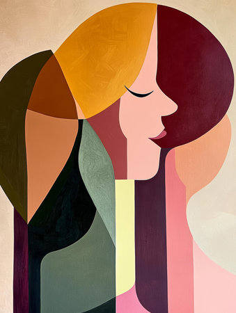 Portrait of a beautiful young woman in profile. Contemporary art.の素材