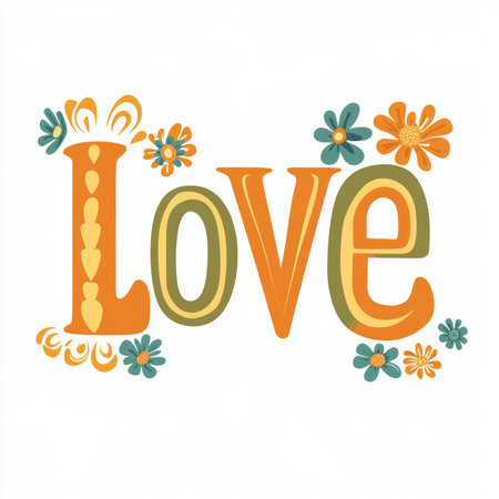 Love Lettering with Flowers. Love card. Vector Illustration.の素材