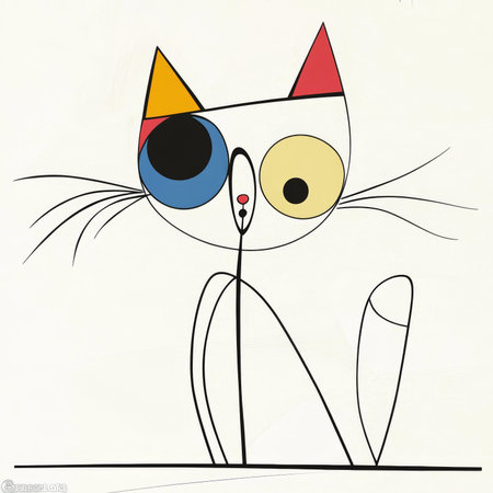 Funny cat with colorful eyes on white background. Vector illustration.の素材