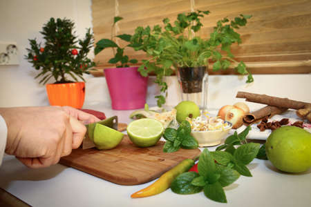 Preparing Pho, Vietnamese rice noodles, with beef and other materialsの写真素材
