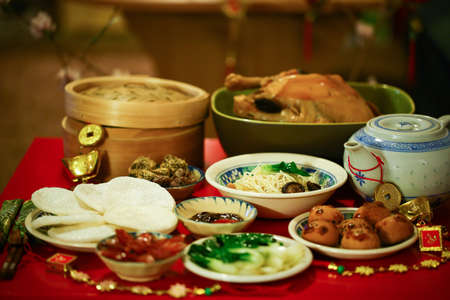 Chinese or Lunar New Year food are served with different kindsの写真素材