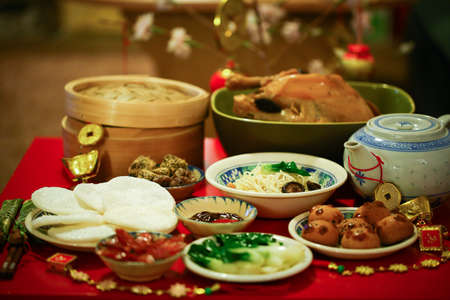 Chinese or Lunar New Year food are served with different kindsの写真素材