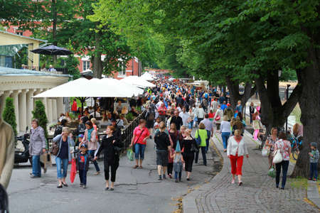 TURKU, FINLAND - JUNE 29, 2013: The Medieval Market is Finlandâs largest medieval and historical event held at the Old Great Square of Turku, with participants in period costumes.のeditorial素材