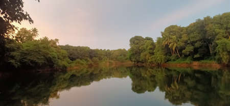 beautiful and clam meenachil river a view from keralaの写真素材