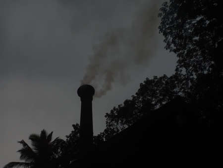 Evening view of house chimneyの写真素材