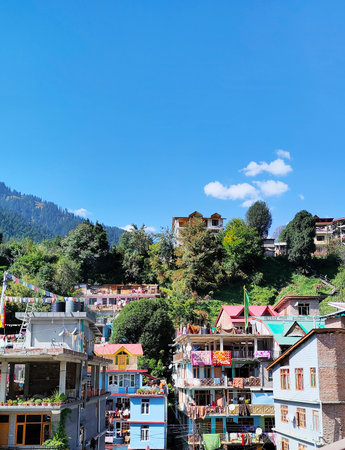 colourfull houses in Manali Indiaの写真素材