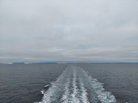 path of a cruise ship and blue skyの写真素材