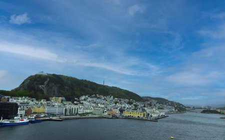 Alesund Bay Cityscape with Stunning Architecture and Picturesque Harborの写真素材