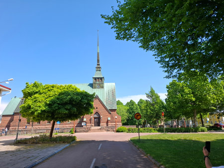 St. George Church in Mariehamn, Ãland Islands, is a brick church designed by Lars Sonck and inaugurated in 1927の写真素材