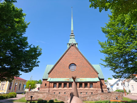 St. George Church in Mariehamn, Ãland Islands, is a brick church designed by Lars Sonck and inaugurated in 1927の写真素材