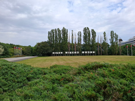 Sign No More War at Westerplatte squareの写真素材
