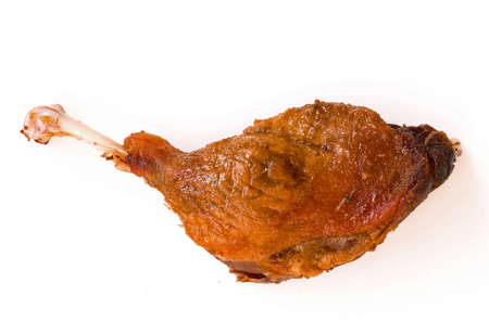 Roast duck leg on white backgroundの写真素材