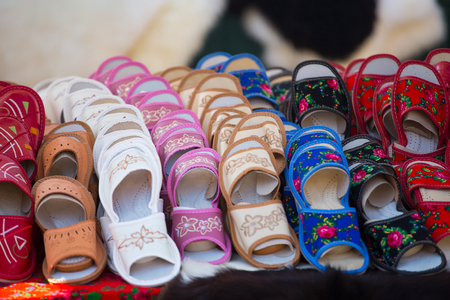 Traditional leather slippers, Zakopane, Polandの写真素材