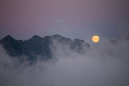 Moon over the mountains, Tatry, Polandの写真素材