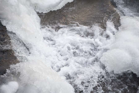 Closeup of a frozen water in a creek