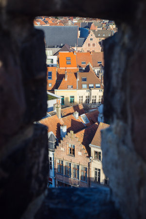View to the city of Ghent from the Ghent castle Gravensteen.のeditorial素材