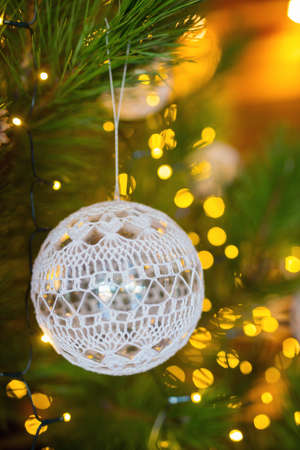 Christmas tree ball on a fir branchの写真素材