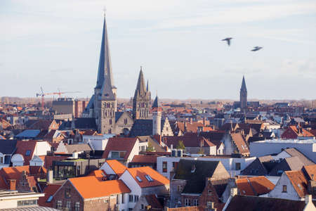 View to the city of Ghent, Belgumの写真素材