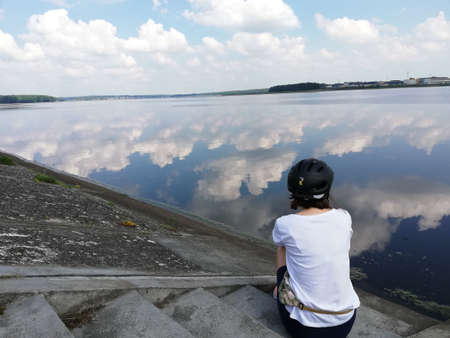 A trip to the lake located near the power plant. Poland.の写真素材