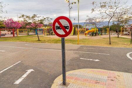 Training drive for children. Traffic educational experience - practice area for children. Mini car...