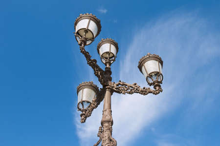 Streetlamp located at Cervantes Square, Alcala de Henares, Madrid, Spainの写真素材