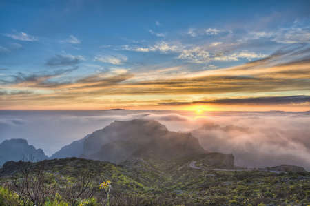 Sunset from Cherfe panoramic lookout located at Tenerife Island.の写真素材
