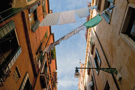 Clothes hanging at Terra Rampati Street locted at Venice, Italyの写真素材
