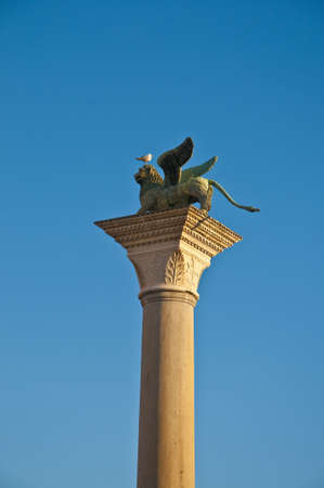 San Marco column near the homonym square located at Venice, Italyの写真素材