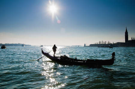 Gondola backlighting as seen at Venice, Italyの写真素材