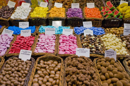 Sweets store in Boqueria Market located at Ramblas street in Barcelona, Spainの写真素材