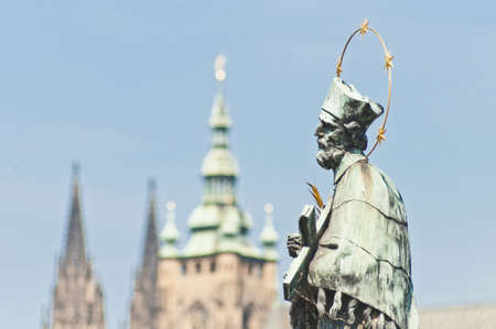 The statue of John of Nepomuk at Charles Bridgeの写真素材