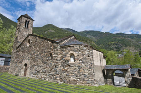 Sant Marti romanic church facade at La Cortinada, Andorra