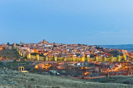 Southern general view at sunset of Avila Defensive walls at Spain