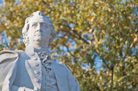 Statue of Johann Wolfgang von Goethe, poet, novelist, playwright and German scientist helped found the romanticism movement at Berlin, Germanyのeditorial素材